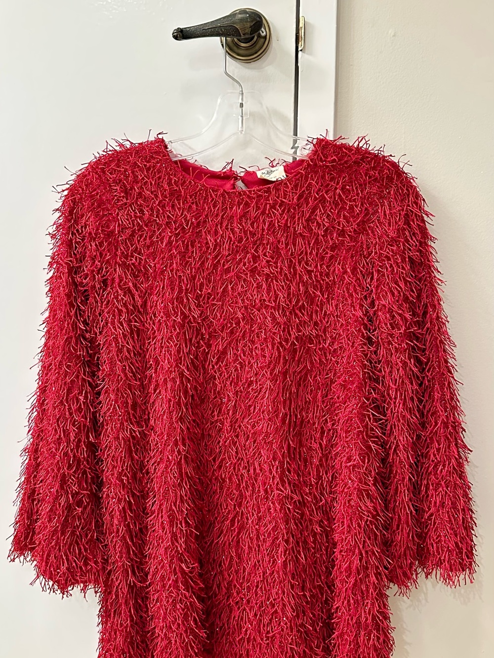 Women’s Textured Fringe Red Pullover Sweater